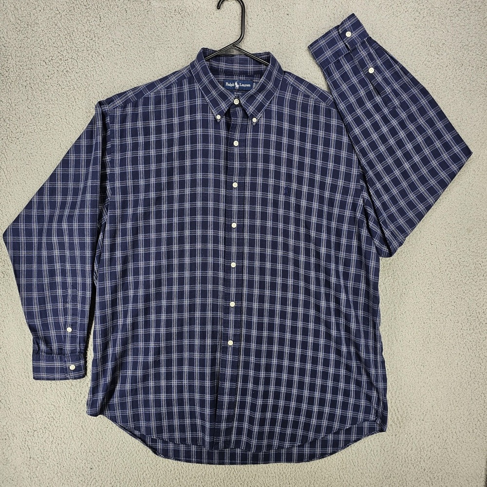 Ralph Lauren Blake Shirt Mens XL Blue Plaid Long Sleeve Button Down Casual